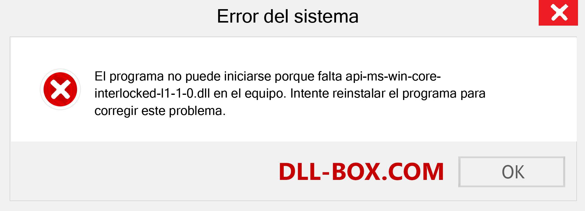 ¿Falta el archivo api-ms-win-core-interlocked-l1-1-0.dll ?. Descargar para Windows 7, 8, 10 - Corregir api-ms-win-core-interlocked-l1-1-0 dll Missing Error en Windows, fotos, imágenes
